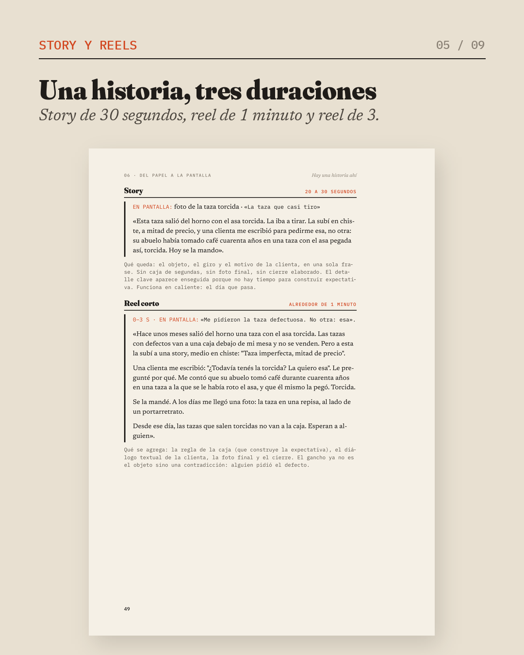 Una historia, tres duraciones: story y reels