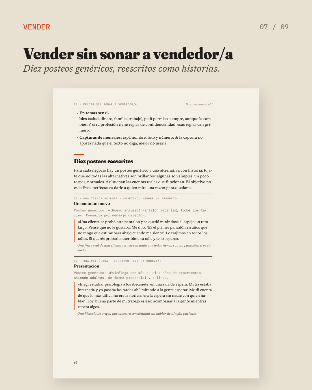 Vender sin sonar a vendedor/a